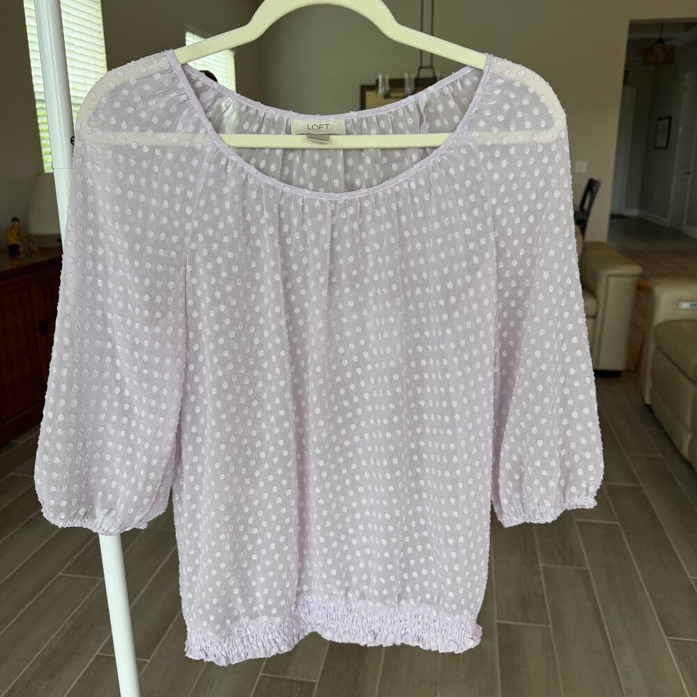 LOFT Lavender Swiss Dot Sheer Blouse Size XS